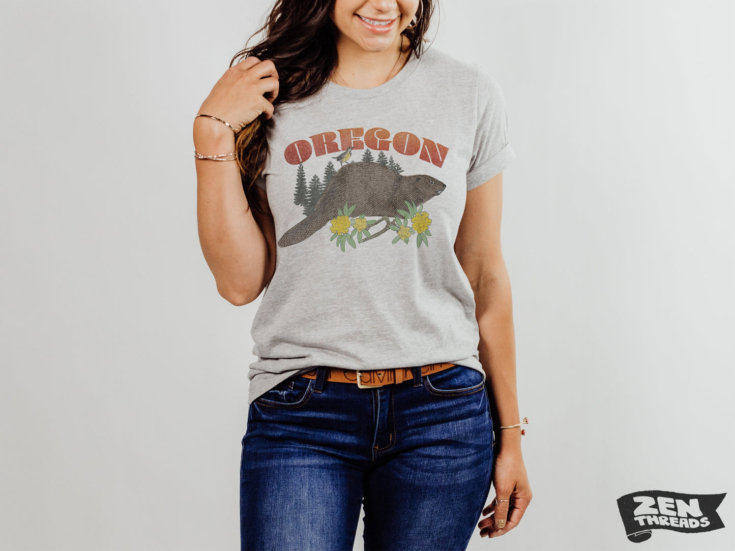 Unisex OREGON Beaver Vintage print Bella canvas jersey T-Shirt custom eco printed tee state pride Portland Bend OR muskrat badger west coast