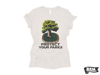 Womens Boyfriend Tee PROTECT YOUR PARKS relaxed jersey national park T-shirt Zen Threads + Bella Canvas 6400 custom