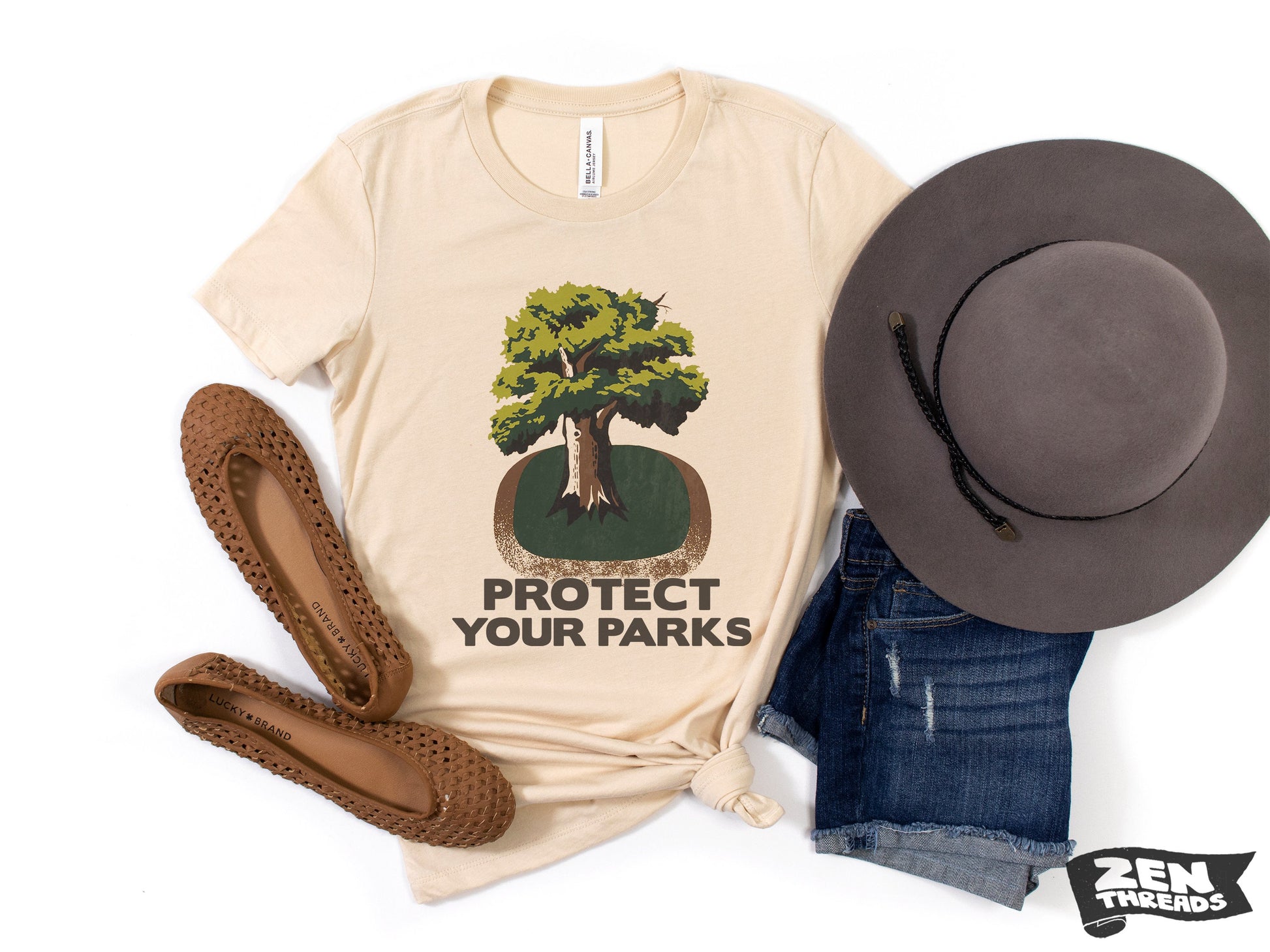 Womens Boyfriend Tee PROTECT YOUR PARKS relaxed jersey national park T-shirt Zen Threads + Bella Canvas 6400 custom