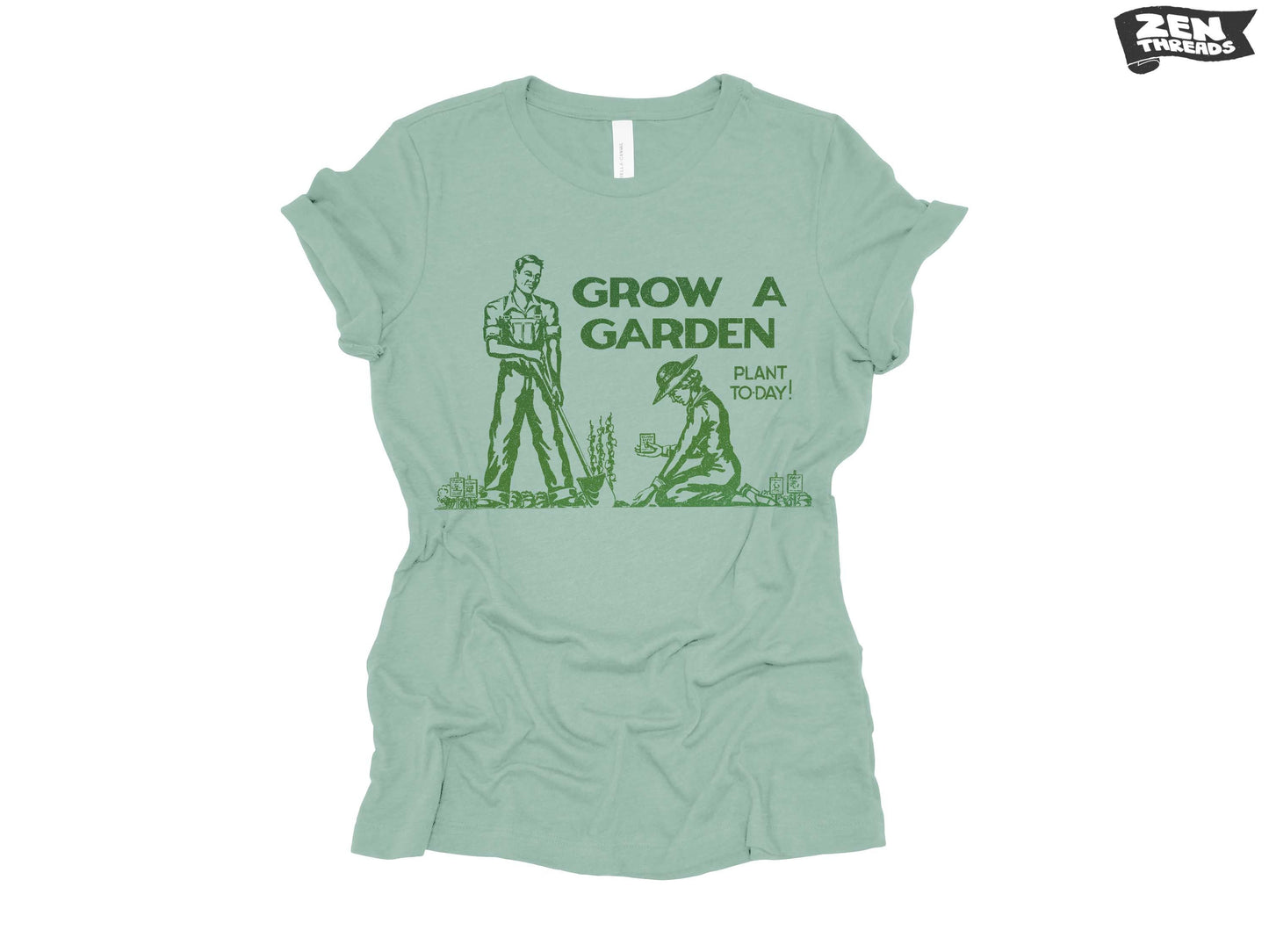Womens GROW A GARDEN eco soft printed ladies relaxed crew tee nature lover outdoors gardening farmer plants trees grow your own food top