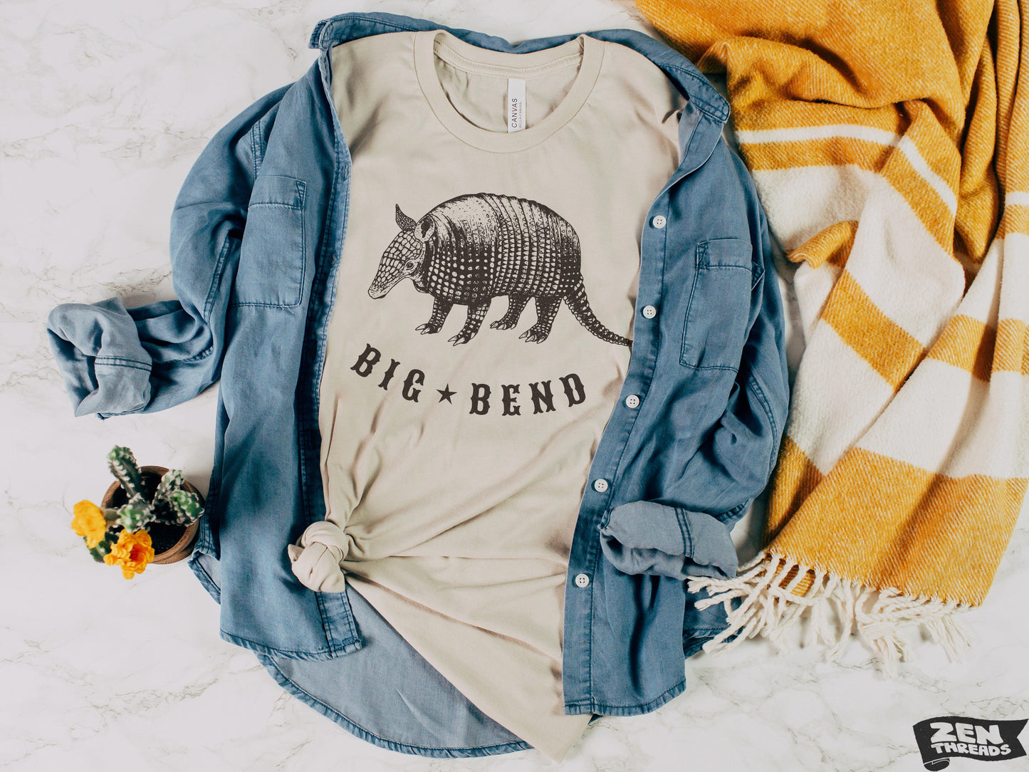 Unisex BIG BEND Vintage print Bella canvas jersey T-Shirt custom eco print tee national state parks Texas Austin armadillo desert hiking