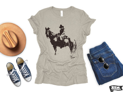 COWBOY and Horse Womens Boyfriend Tee relaxed T-shirt Zen Threads Bella Canvas Texas wrangler nature texas western wrangler gift cowgirl top