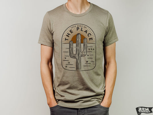 This Must Be The Place Unisex mens women's Desert Cactus T Shirt custom color printed tee