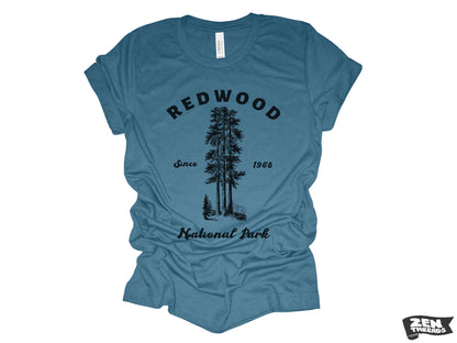 REDWOOD National Park Unisex mens women's T-Shirt custom color printed tee hiking camping travel national park forest landscape California