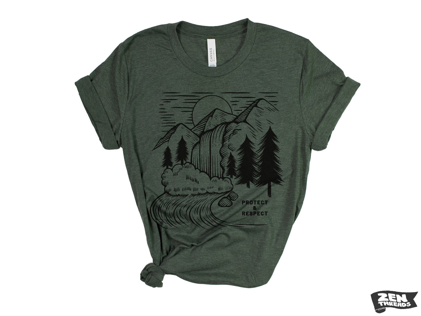 PROTECT & RESPECT Unisex mens women's T-Shirt custom color printed tee hiking camping travel national park forest landscape illustration
