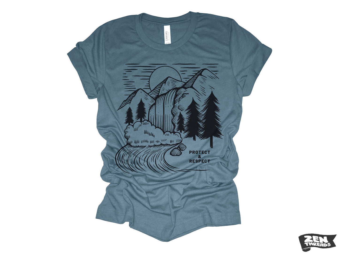 PROTECT & RESPECT Unisex mens women's T-Shirt custom color printed tee hiking camping travel national park forest landscape illustration