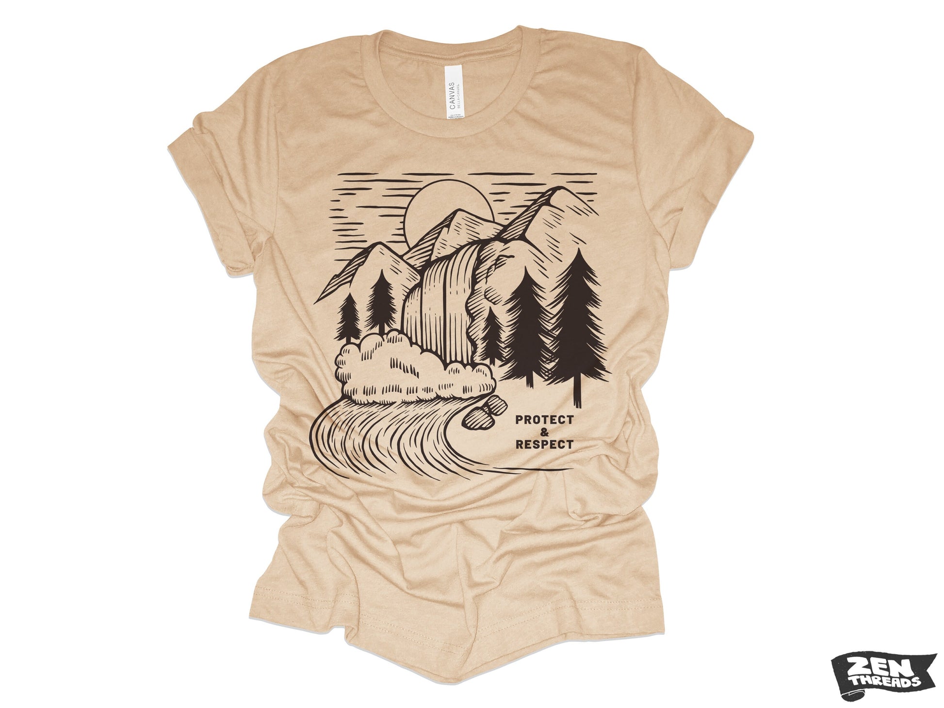 PROTECT & RESPECT Unisex mens women's T-Shirt custom color printed tee hiking camping travel national park forest landscape illustration