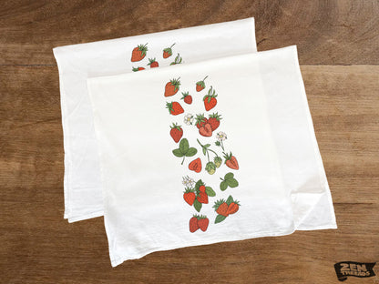 Strawberries Large 22x36" Flour Sack Towel Bar Kitchen Gift Organic Natural Cotton tea towel gift idea housewarming party hostess strawberry
