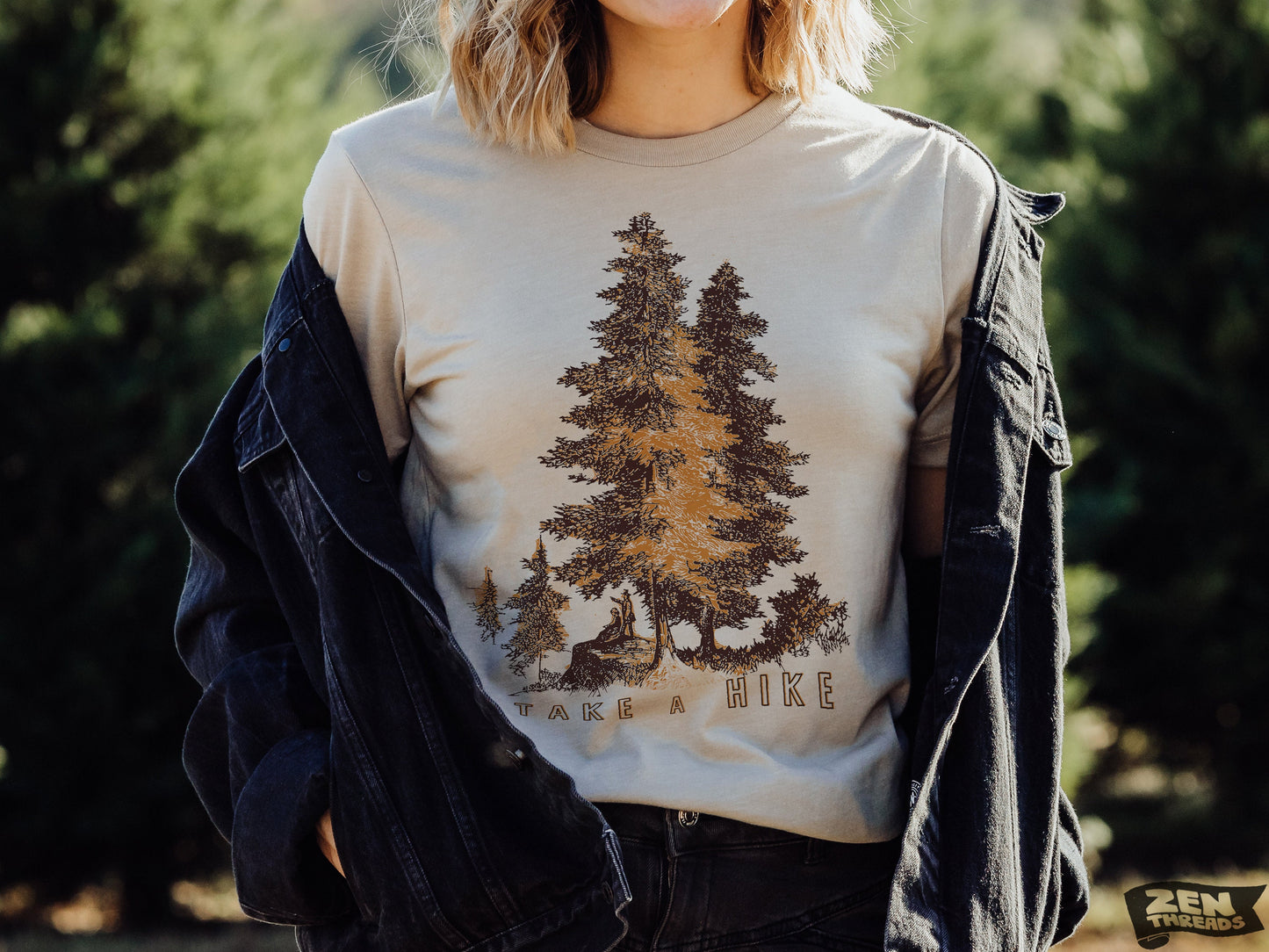 TAKE A HIKE adventure Unisex mens women's T-Shirt custom color printed tee hiking camping travel national park forest landscape illustration