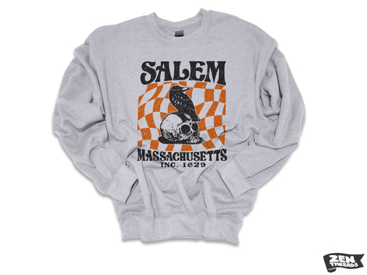 SALEM Massachusetts Sweatshirt crew neck unisex fit fleece mens women's travel New England witch trial vintage crow skull halloween gift