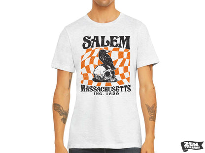 SALEM Massachusetts Unisex T Shirt mens women's custom printed tee halloween crow skull New England witch trials spooky travel vintage top