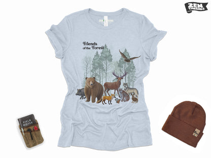 Womens Forest Friends Boyfriend Tee Landscape relaxed jersey T-shirt Zen Threads Bella Canvas custom hiking camping nature mountains gift