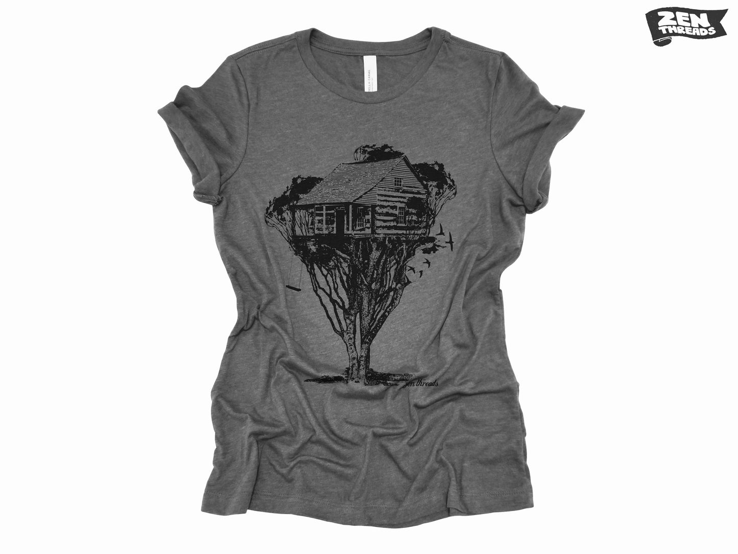 Womens TREEHOUSE Boyfriend Tee Landscape relaxed jersey T-shirt Zen Threads Bella Canvas custom hiking camping nature mountains gift