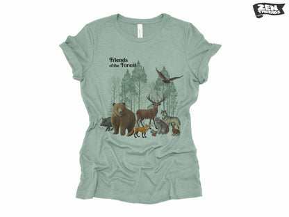 Womens Forest Friends Boyfriend Tee Landscape relaxed jersey T-shirt Zen Threads Bella Canvas custom hiking camping nature mountains gift