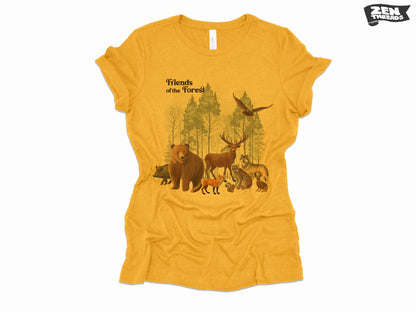 Womens Forest Friends Boyfriend Tee Landscape relaxed jersey T-shirt Zen Threads Bella Canvas custom hiking camping nature mountains gift