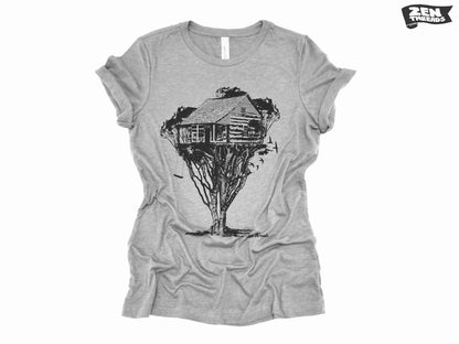 Womens TREEHOUSE Boyfriend Tee Landscape relaxed jersey T-shirt Zen Threads Bella Canvas custom hiking camping nature mountains gift