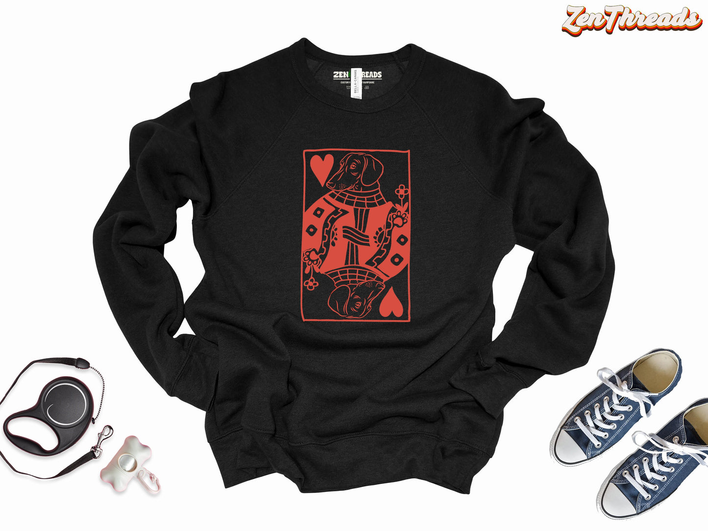 Queen Ween of Hearts Dachshund Sweatshirt | Bella Canvas 3901 | Unisex Dog Mom Dad Gift Valentine Doxie love Weiner dog men women adult