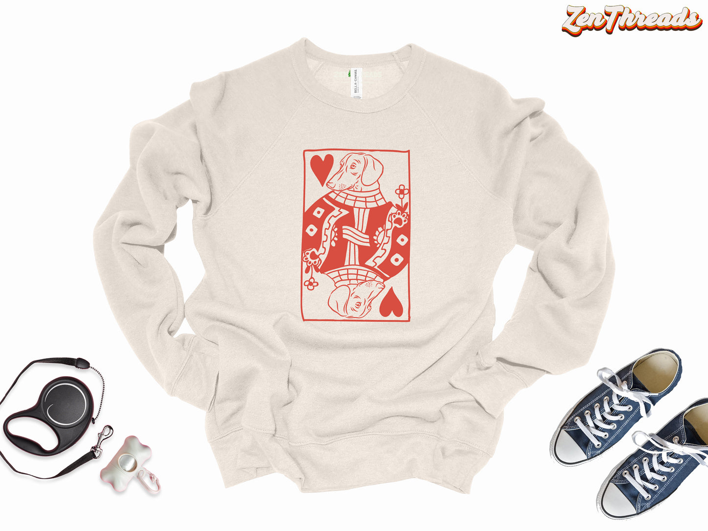 Queen Ween of Hearts Dachshund Sweatshirt | Bella Canvas 3901 | Unisex Dog Mom Dad Gift Valentine Doxie love Weiner dog men women adult