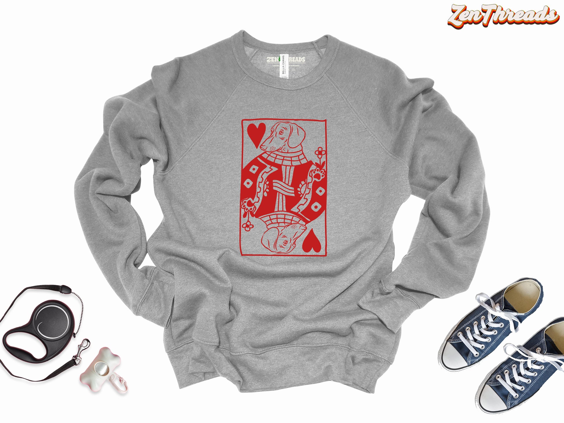Queen Ween of Hearts Dachshund Sweatshirt | Bella Canvas 3901 | Unisex Dog Mom Dad Gift Valentine Doxie love Weiner dog men women adult