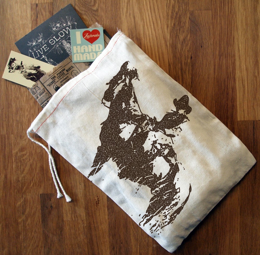 SET OF COWBOY Gift Bags 8 x12" Cotton Eco Reusable Drawstring Cloth Printed Bag horse gift bag birthday wrapping eco sack