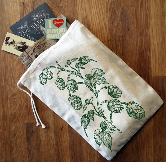 SET OF HOPS Gift Bags 8x12" Printed Drawstring Reusable Cotton Bags